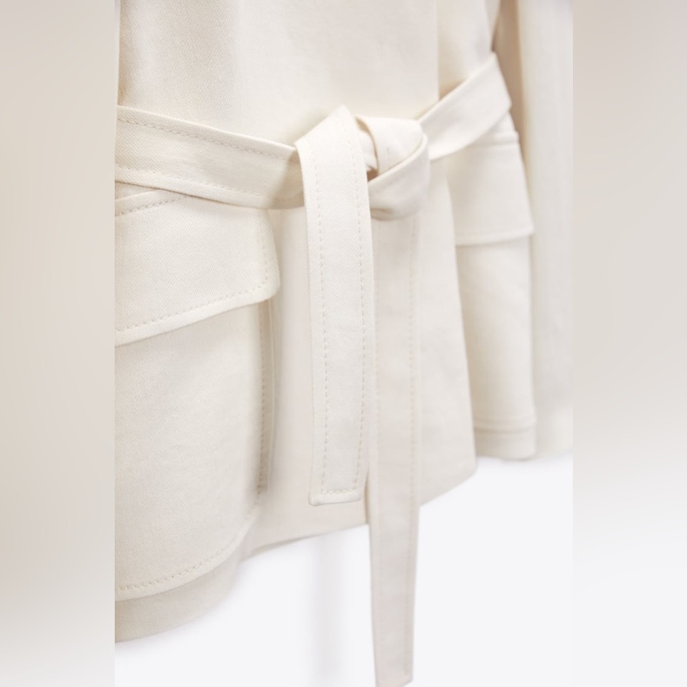 Zara nwt linen jacket blazer casual with waist tie belt - Picture 8 of 14